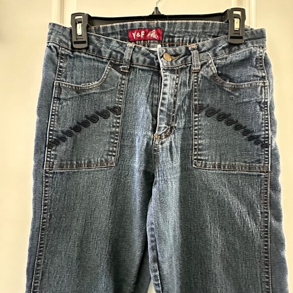 Vintage Y&F Womens High-Waisted Denim Jeans Size 11/12 With Embroidered Details - Picture 6 of 8